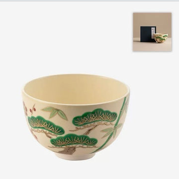 Japanese Hand made Kinsai Shochikubai matcha bowl